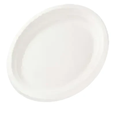 Owalny półmisek z trzciny cukrowej 31,8x25,5 cm do serwowania wędlin i przekąsek cateringowych.webp