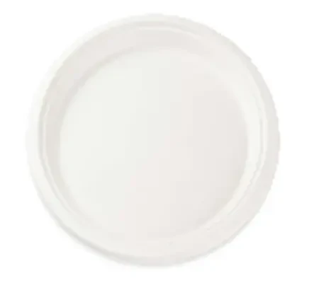 Ekologiczny talerzyk z trzciny cukrowej 17,5 cm z przykładowym indywidualnym nadrukiem logo firmy.webp