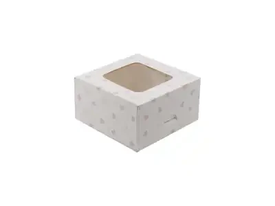 Pudełko kartonowe do ciast/tortów OKIENKO 130x130x70mm SERDUSZKA .webp