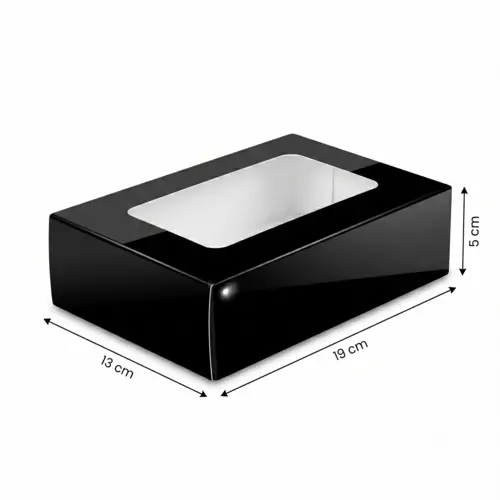 Pudełko na sushi z okienkiem 19x13x5cm czarne z wymiarami.webp