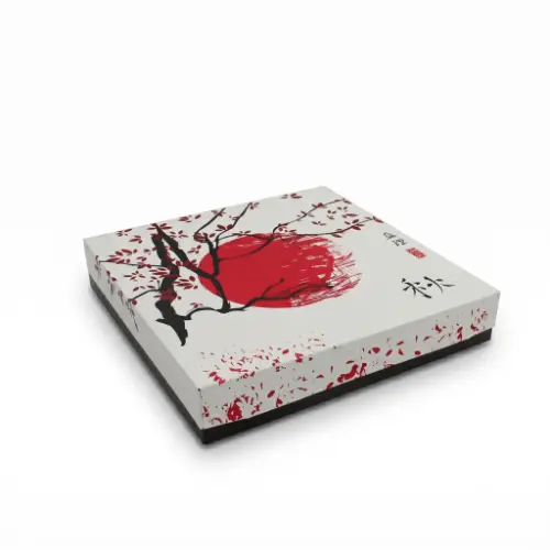 Pudełko na sushi 32x32x5cm białe z motywem drzewa.webp