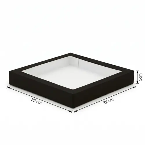 Pudełko na sushi z okienkiem 32x32x5cm czarne z wymiarami.webp