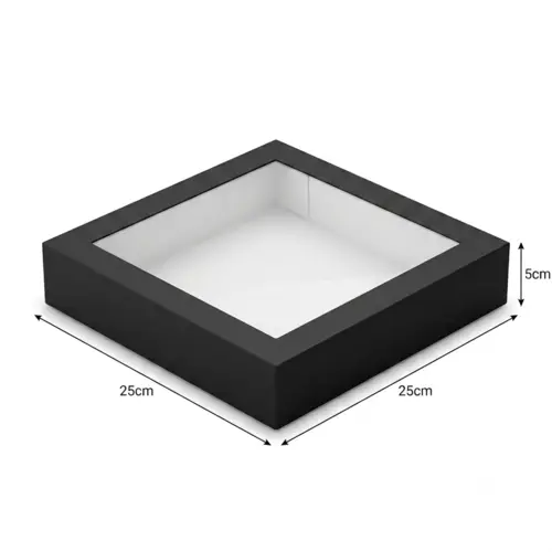 Pudełko na sushi z okienkiem 25x25x5cm czarne z wymiarami.webp