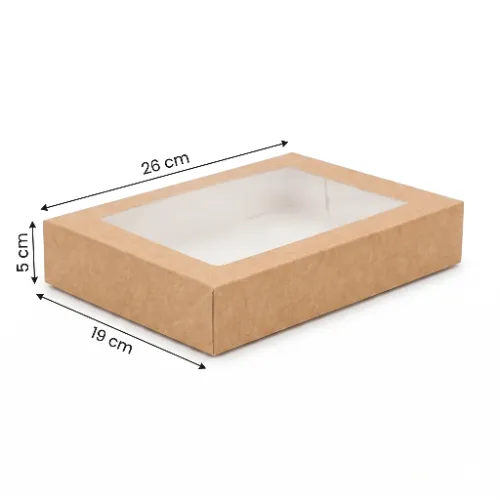 Pudełko na sushi z okienkiem 26x19x5cm kraft z wymiarami.webp