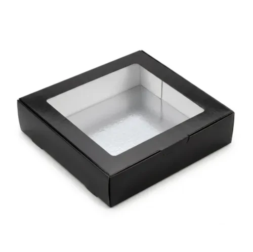 Wkładka srebrna do pudełka na sushi 25x25 pudełko czarne zamkniete.webp