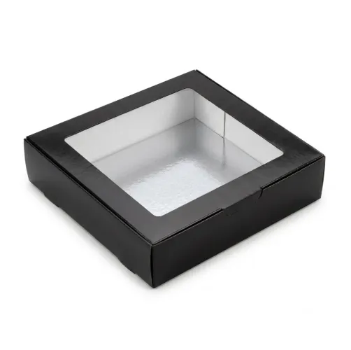 Wkładka srebrna do pudełka na sushi 25x25 pudełko czarne zamkniete.webp