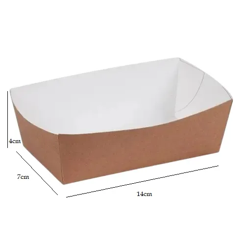 Tacka papierowa S łódka 14x7x4 cm biało-brązowa z wymiarami.webp