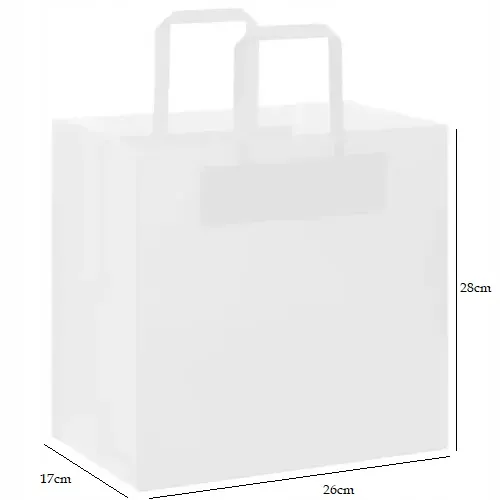 Torba cateringowa papierowa 26x17x28cm biała  z wymiarami.webp
