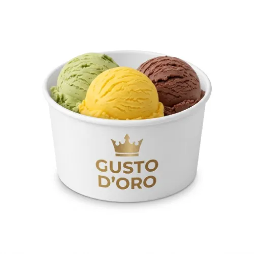 Miska papierowa na lody Z NADRUKIEM punktowym LOGO biała.webp