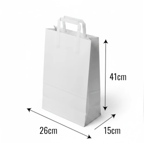 Torba papierowa 26x15x41cm biała ucho płaskie z wymiarami .webp