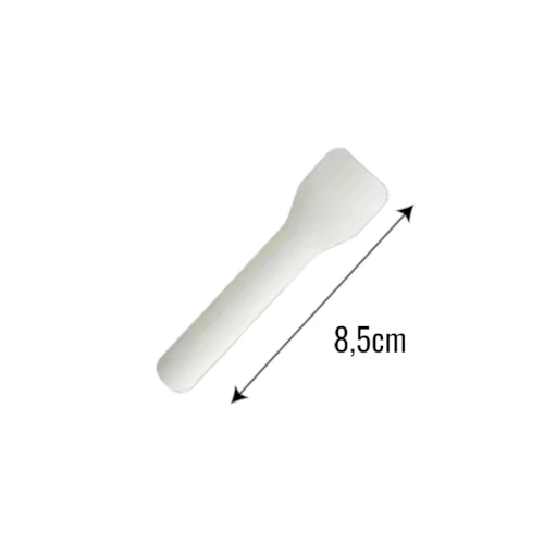 Łopatka papierowa do lodów 8,5cm biała z wymiarami .webp