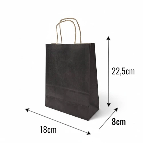 Torba papierowa MINI ECO 18x8x22,5cm czarna z wymiarami.webp