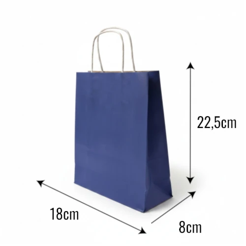 Torba papierowa MINI ECO 18x8x22,5cm granatowa z wymiarami.webp