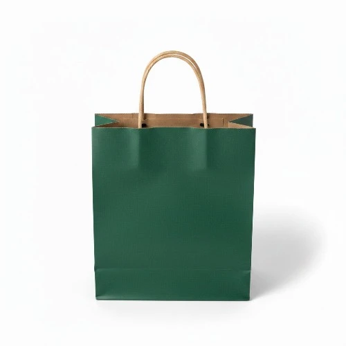 Torba papierowa MINI ECO 18x8x22,5cm ciemnozielona widok z przodu.webp