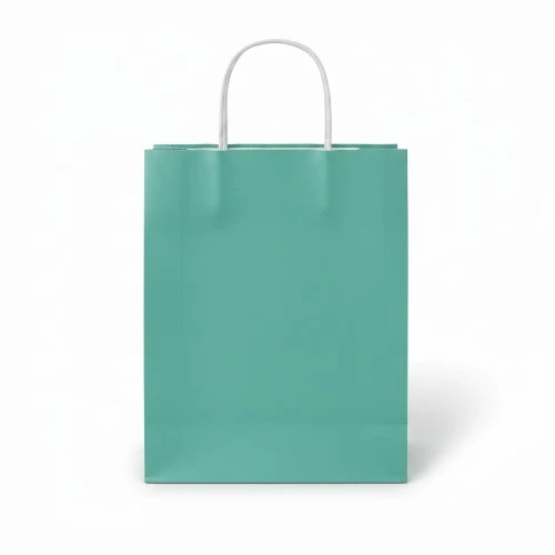 Torba papierowa ŚREDNIA PASTELE 24x10x32cm miętowa widok z przodu .webp