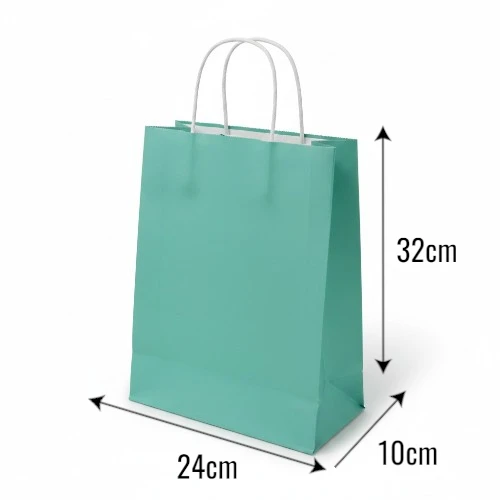 Torba papierowa ŚREDNIA PASTELE 24x10x32cm miętowa z wymiarami .webp