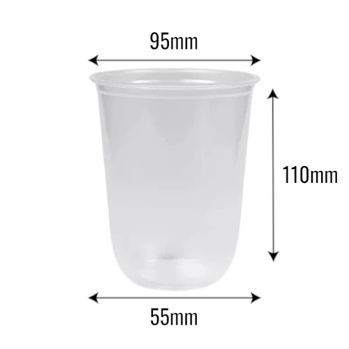 Kubek PP 500ml ø95mm Bubble tea do zgrzewu  z wymiarami.webp
