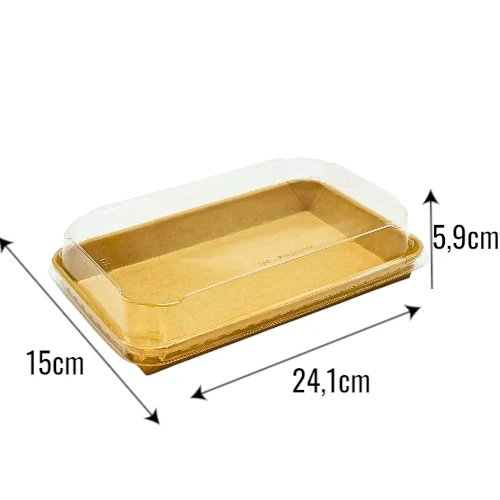 Pudełko papierowe premium 24,1x15x5,9cm kraft z pokrywką do sushi i pralin z wymiarami.webp