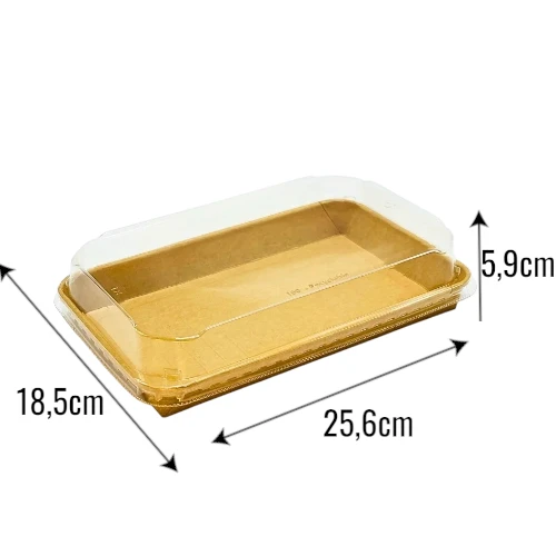 Pudełko papierowe premium 25,6x18,5x5,9cm kraft z pokrywką do sushi i pralin z wymiarami.webp