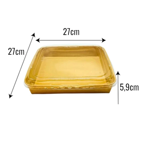 Pudełko papierowe premium 27x27x5,9cm kraft z pokrywką do sushi i pralin z wymiarami.webp