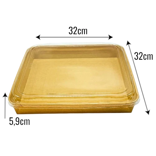 Pudełko papierowe premium 32,3x32,3x5,9cm kraft z pokrywką do sushi i pralin z wymiarami .webp