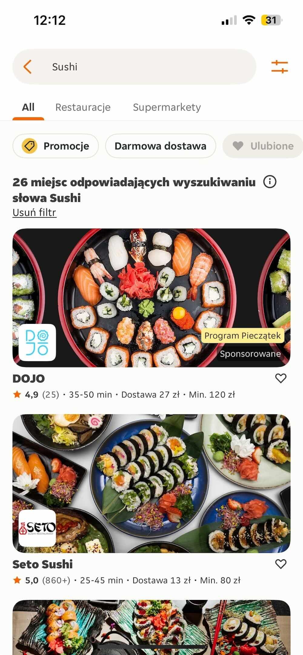 Restauracja sushi w aplikacjach do zamawiania jedzenia