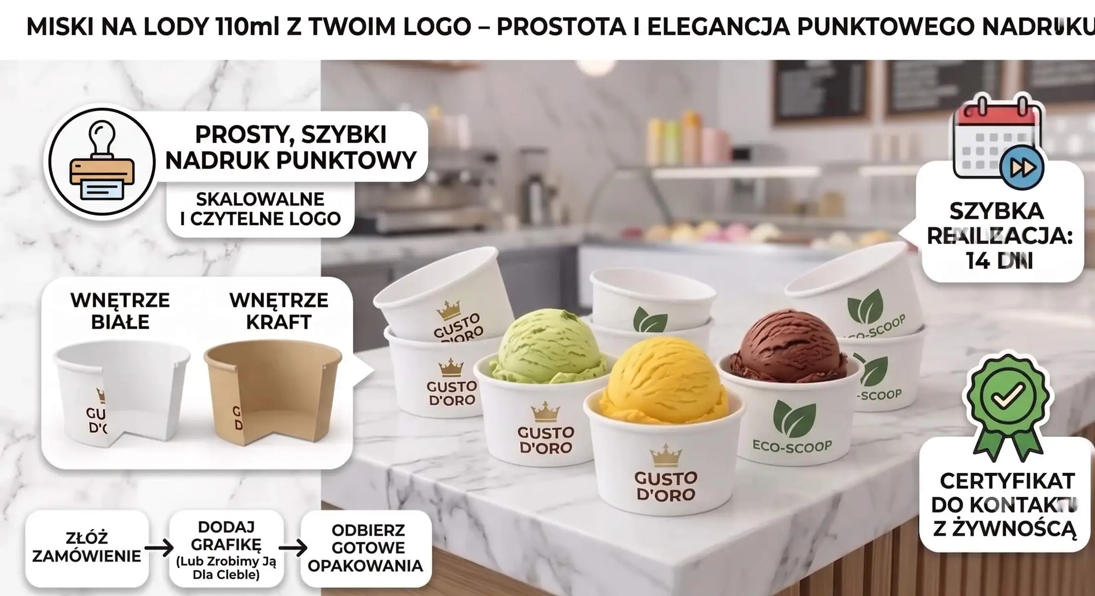 Miska papierowa na lody 110ml z nadrukiem