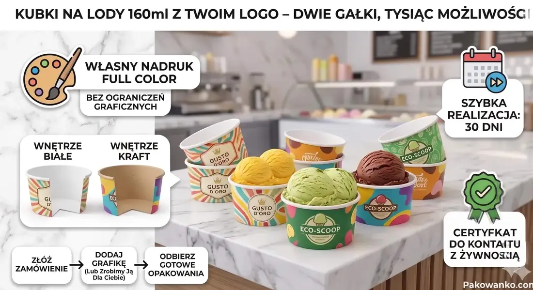 Miska papierowa na lody 160ml z nadrukiem
