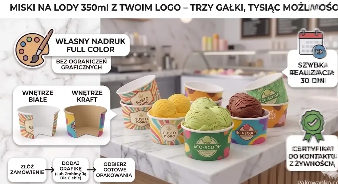 Miska papierowa na lody 350ml z nadrukiem